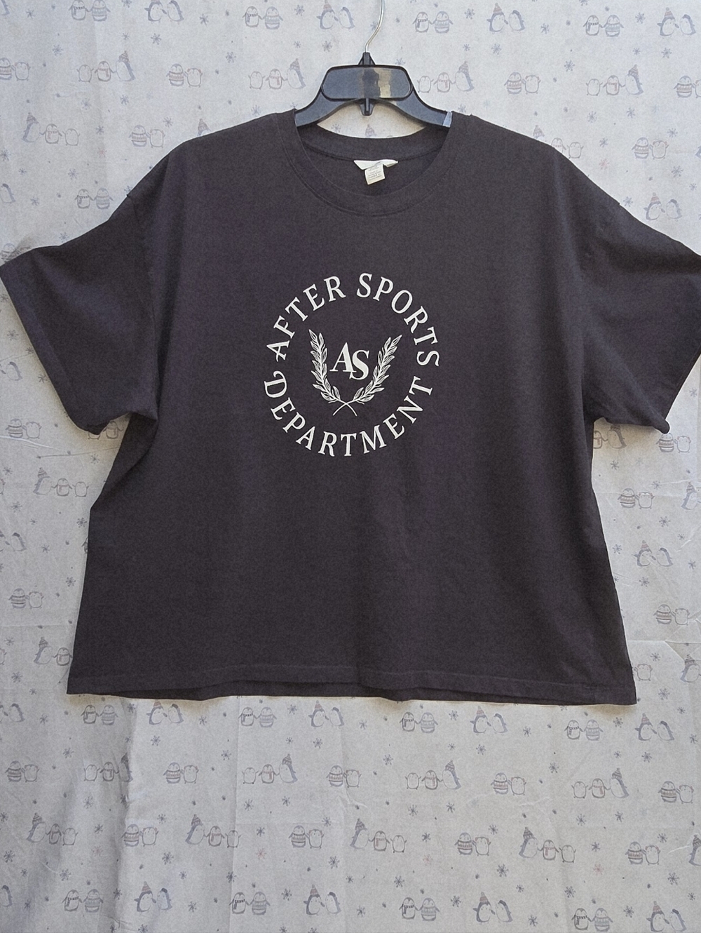 H&M After Sports Dark Gray Printed Graphic Tee Relaxed Fit Cropped Shoulder. XXL